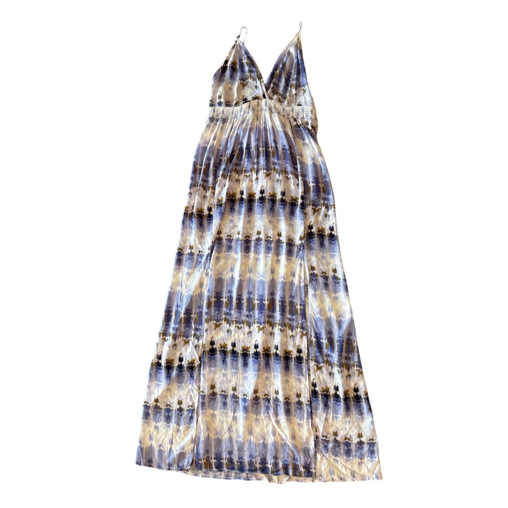 Lunik Large Blue Tie Dye Maxi Dress Sleeveless Smocked Empire Waist Boho Rayon
